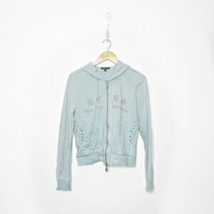 Vintage Y2K 00s BCBGMAXAZRIA rhinestone studded full zip hoodie blue womens l
